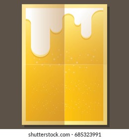vector beer vintage poster A4 background with white foam and bubbles. light beer poster design template