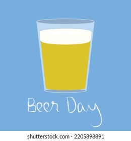 Día Mundial de la Cerveza Vectora, ilustración de vidrio de cerveza sobre fondo azul.