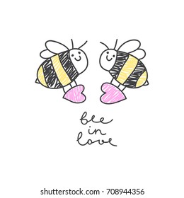 vector bees couple with hearts, greeting card template