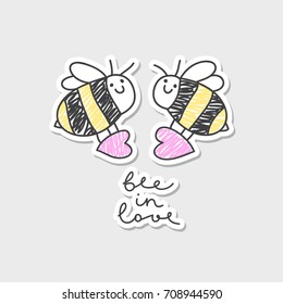 vector bees couple with hearts, greeting card template