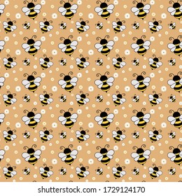 Vector bees and flowers repeat pattern. Suitable for gift wrap, textiles, and, wallpaper. Vector illustration pattern design
