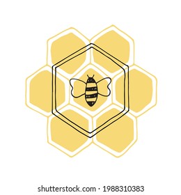 Abejas vectoras con panal de miel. La ilustración lineal a mano es perfecta para el diseño de miel, la identidad de marca de apicultor, el logotipo floral, el icono, la etiqueta, la tarjeta, el afiche