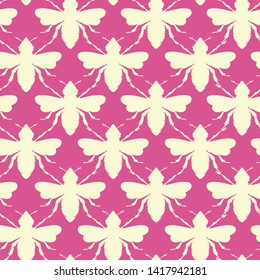Vector Bees Shapes in Retro Colors seamless pattern background.	
