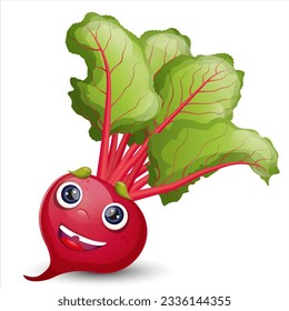 Vector beet character on white background. Cute beetroot. Funny cartoon character	