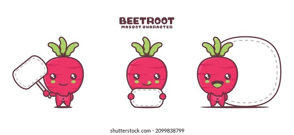 vector beet root cartoon mascot, with blank board banner, isolated on a white background.