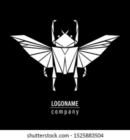 Vector beetle in black and white graphics. Geometric insect logo. Flat design beetle with wings.
