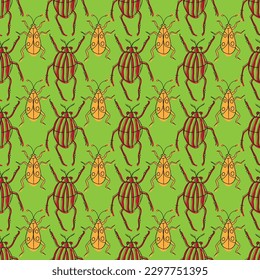 Vector beetles and bugs seamless repeat pattern design background. Digital Textile Print. Vector illustration