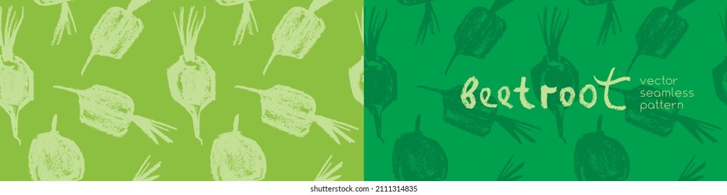 Vector beetroot pattern seamless. Sugar beet background for label, banner, packaging design. Fabric vegan ornament. Vegetarian background. Pencil Illustration. Vegan wallpaper. Purple root vegetable.