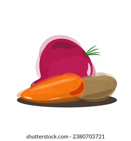Vector beets and carrots and potatoes in watercolor style on a white background.