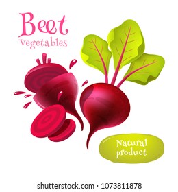 Vector Beets Isolated On Background. Red Beetroot Whole, Cut, Sliced