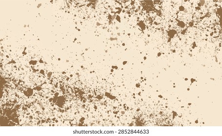 Vector beige abstract grunge background. Distressed brown and sepia ink splatters on a warm cream beige texture, perfect as a graphic backdrop, banner, or modern design element for earthy, rustic.