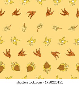 Vector beige background Brittany celtic, Breton trational folklore symbols seamless pattern. Seamless pattern background