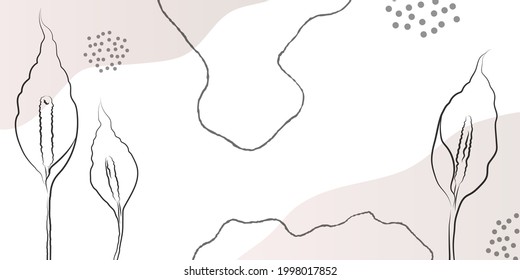 Vector beige background with flowers, spots and strokes. Design for banners, covers, prints.