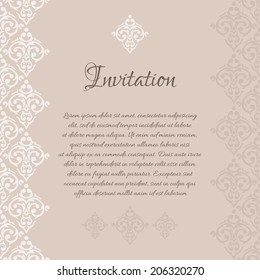 Vector beige baroque damask invitation blank with a place for your text