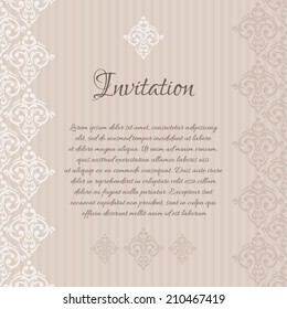 Vector beige baroque damask invitation blank with a place for your text