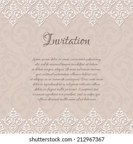Vector beige baroque damask invitation blank with a place for your text