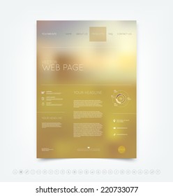 Vector beige blurry bokeh website design template with set of icons