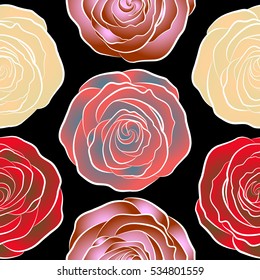 Vector beige, brown and neutral rose flowers seamless pattern.