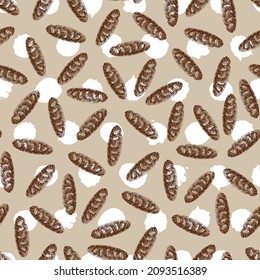 Vector beige chalkboard style hand drawn baritalia baguette bread seamless repeat pattern. Suitable for textile, cafe menu design and wallpaper.