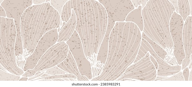 Vector beige floral background with white flowers outline. Texture background for decor, wallpaper, covers, cards and presentations.