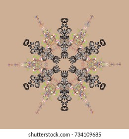 Vector. Beige, gray and neutral snowflakes. Vector. Holiday design for Christmas and New Year fashion prints. Christmas background with snowflakes abstract background.