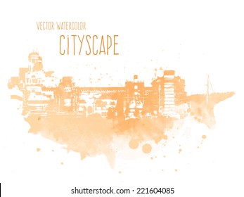 Vector beige grungy watercolor city landscape of Buenos Aires, Argentina