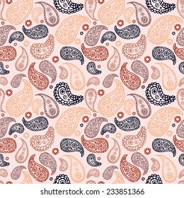 Vector beige hand drawn paisley seamless pattern