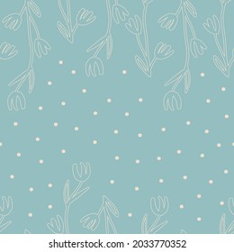 Vector beige polka dots floral blue repeat pattern