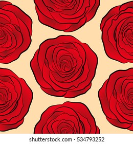 Vector beige and red rose flowers seamless pattern.