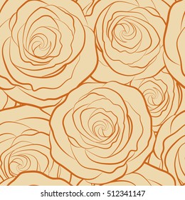 Vector beige silhouette or rose flowers seamless pattern.