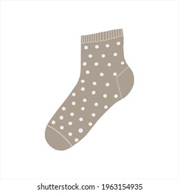 Vektor-beige Socke mit Polka-dot-Ornament einzeln auf Weiß. Cute Cartoon Illustration. 
