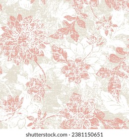 Vector beige textured background dahlias. Hand drawn vector illustration of orange dahlias flowers . For decoration invitations, textile and another print.