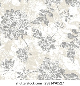 Vector beige textured background dahlias. Hand drawn vector illustration of grey dahlias flowers . For decoration invitations, textile and another print.