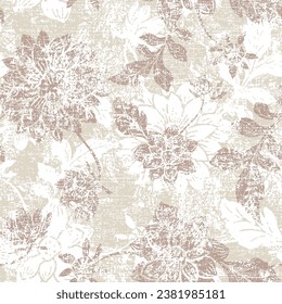 Vector beige textured background dahlias. Hand drawn vector illustration of brown dahlias flowers . For decoration invitations, textile and another print.