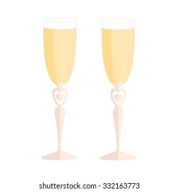 Vector beige wedding glasses with champagne. Element for your wedding designs, wedding business projects, logo, and other your projects