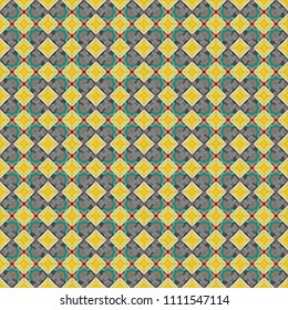 Vector beige, yellow and gray seamless background pattern with rhombuses.