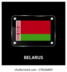 Vector Belarus Flag glass plate with metal holders - Country name label in bottom