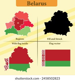 Vector Belarus map vector states and lines and full with vector flag and flag map