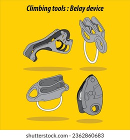 vector of belay device, rock climbing equipment