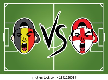 vector Belgium and England football fans , face paint and cheer.