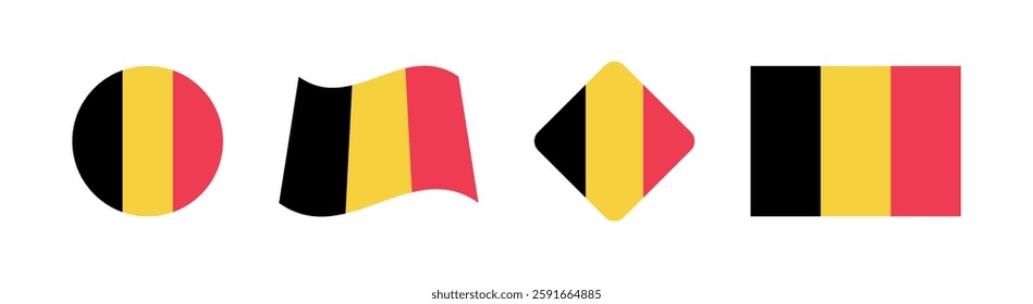 

Vector Belgium National Flag icon collection. Flag set of Belgium various styles.