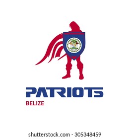 Vector Belize Flag Patriots Soldier Logo. Mascot Character Design. Memorial Day Army man with Shield. Vector Freedom Leader Logo illustration