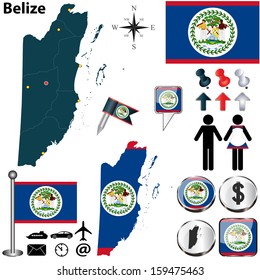Vector of Belize set with detailed country shape with region borders, flags and icons