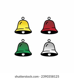 Vector bell with 4 versions of yellow, red, green and white