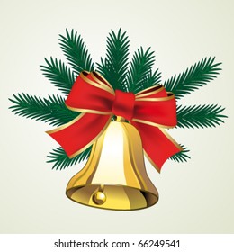 Vector bell with bow and with twigs of tree