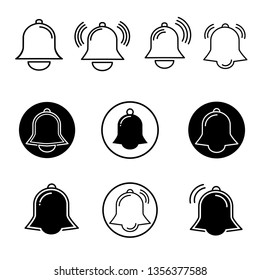 Vector bell icons set, alarm, handbell logo notification on a white background. Trendy flat design for you.