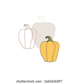 Vector bell pepper icon. Hand drawn object. Vegetables. Healthy nutrition, vegetarians, vegans. Farm fresh products for restaurant menu, market label, grocery store identity.