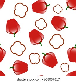 Vector Bell Red Peppers Seamless Pattern on Green Background