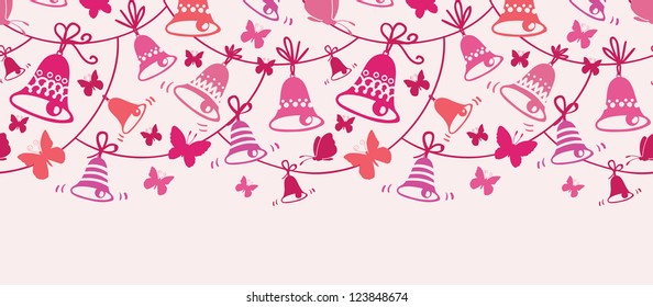Vector bells and butterflies horizontal seamless pattern ornament background with hand drawn elements.