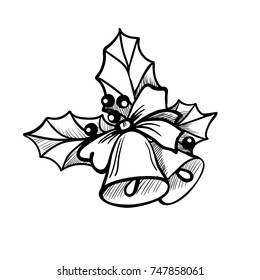 vector bells on the ribbon festive decoration good symbol black white line drawing of the hand used to design and decor holiday greetings cards